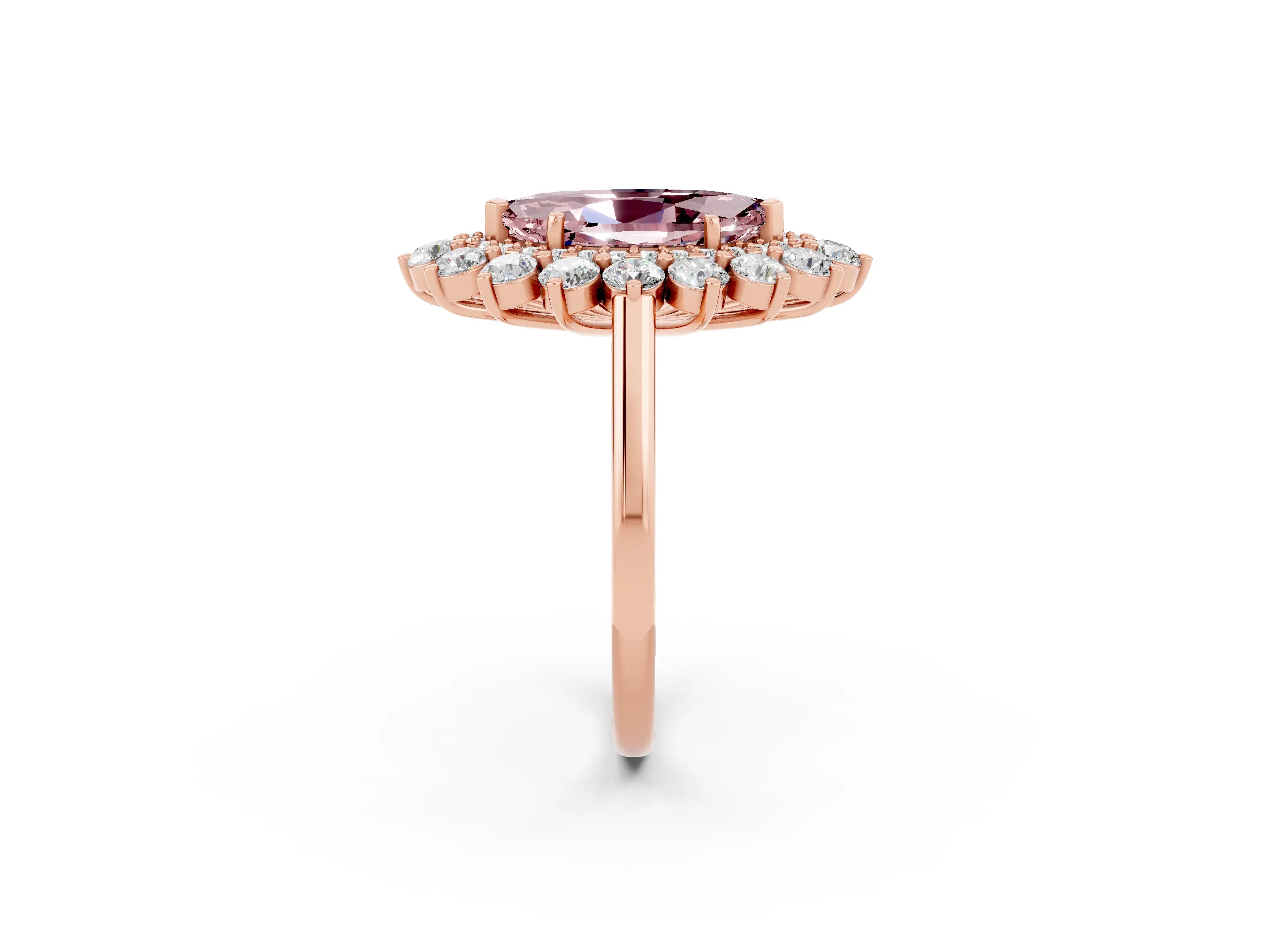 Rose gold Marquise Cut Halo Cluster Diamond Ring with Pave Band and Four-Prong Setting_14