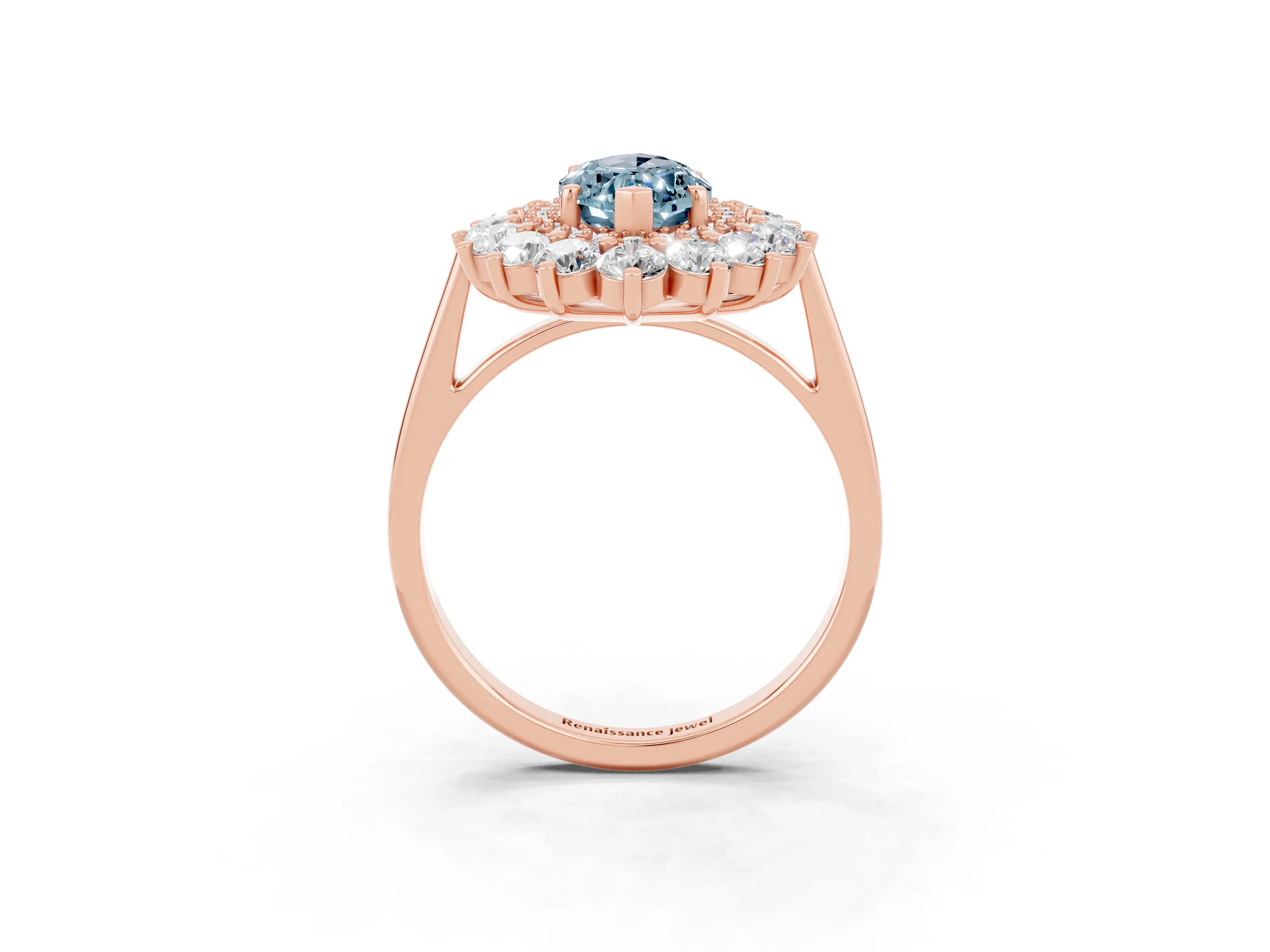 Rose gold Marquise Cut Halo Cluster Diamond Ring with Pave Band and Four-Prong Setting_15