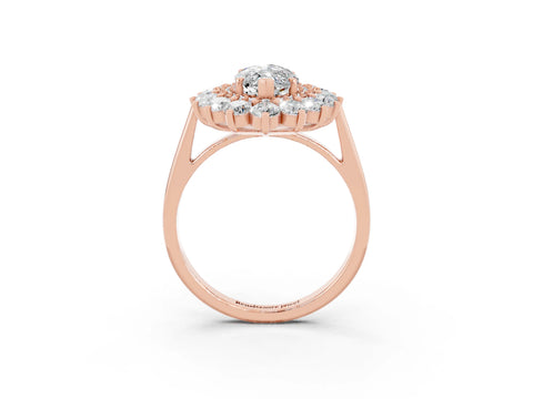 Rose gold Marquise Cut Halo Cluster Diamond Ring with Pave Band and Four-Prong Setting_15