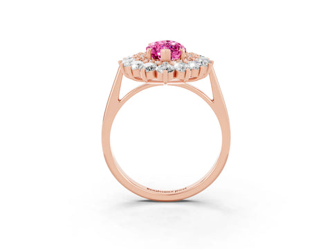 Rose gold Marquise Cut Halo Cluster Diamond Ring with Pave Band and Four-Prong Setting_15