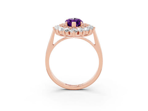 Rose gold Marquise Cut Halo Cluster Diamond Ring with Pave Band and Four-Prong Setting_15