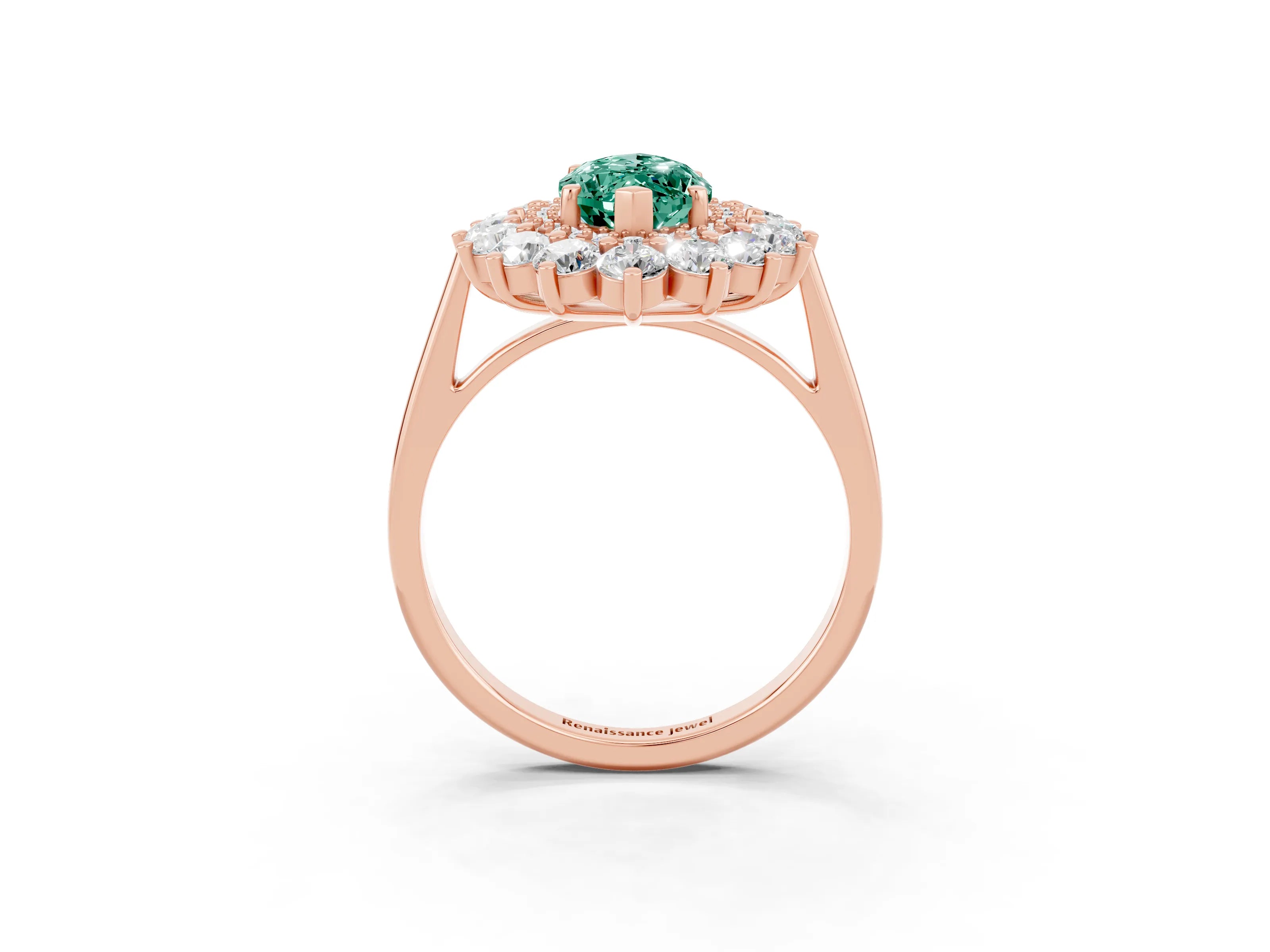 Rose gold Marquise Cut Halo Cluster Diamond Ring with Pave Band and Four-Prong Setting_15