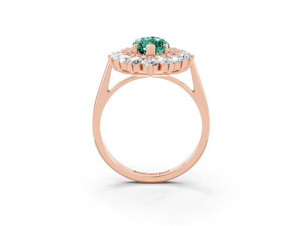 Rose gold Marquise Cut Green Sapphire Floral Double Halo Engagement Ring with Prong Setting