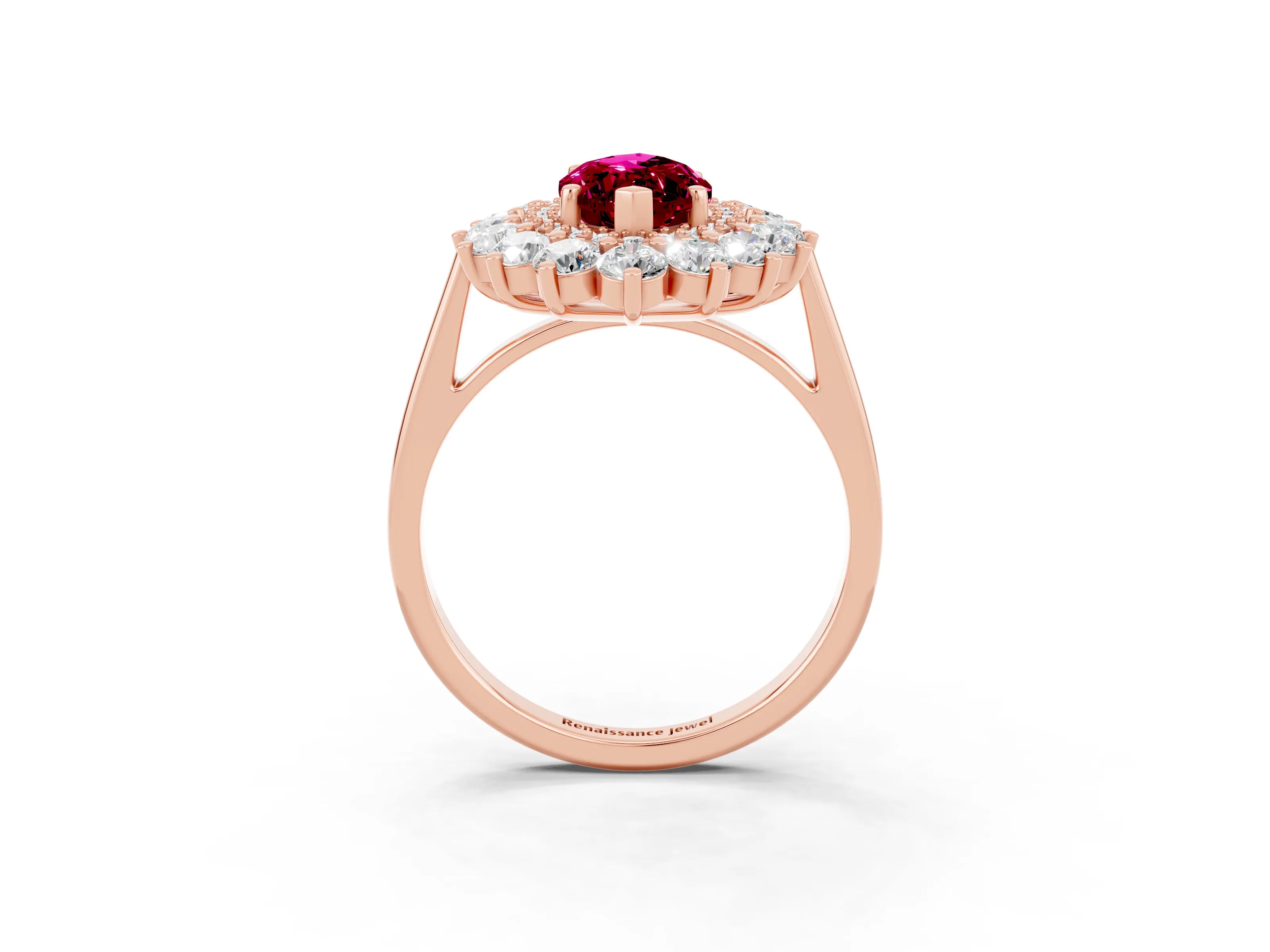 Rose gold Marquise Cut Halo Cluster Diamond Ring with Pave Band and Four-Prong Setting_15