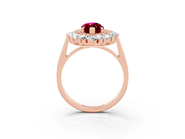 Rose gold Marquise Cut Garnet Floral Double Halo Engagement Ring with Prong Setting