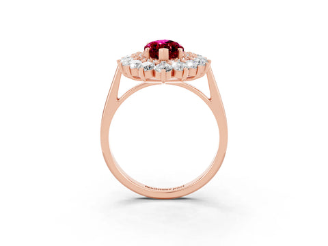 Rose gold Marquise Cut Halo Cluster Diamond Ring with Pave Band and Four-Prong Setting_15