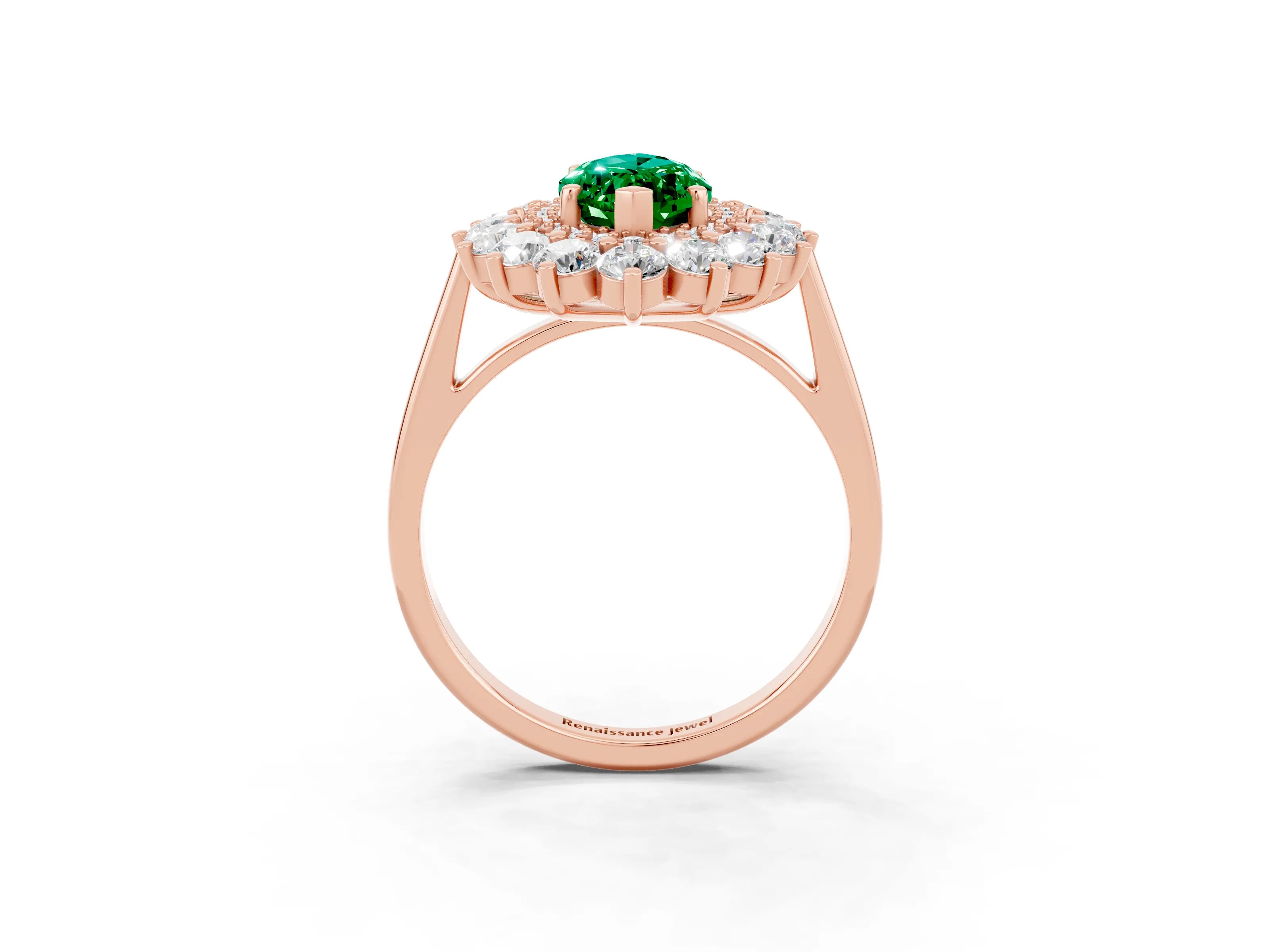 Rose gold Marquise Cut Halo Cluster Diamond Ring with Pave Band and Four-Prong Setting_15