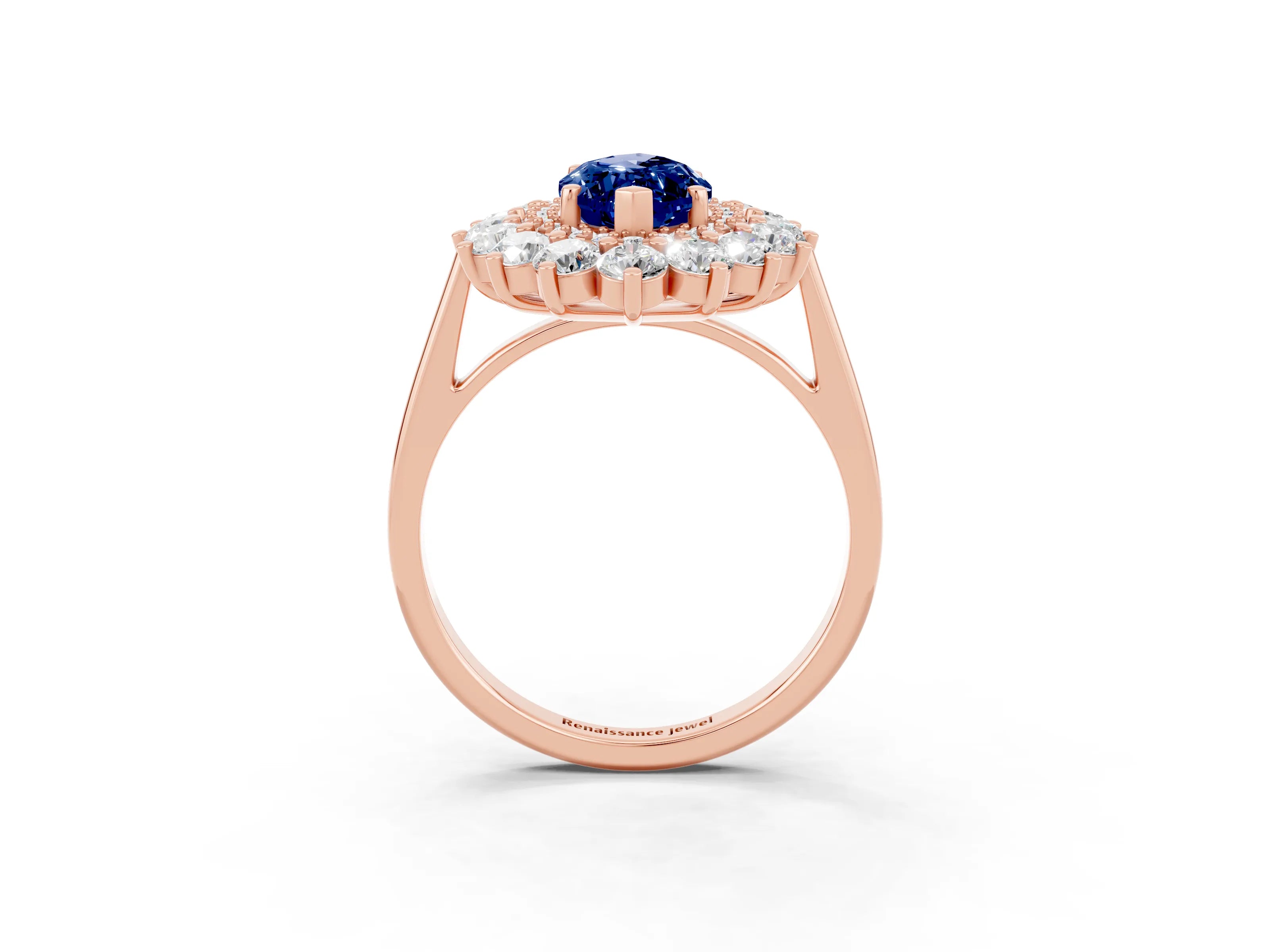 Rose gold Marquise Cut Halo Cluster Diamond Ring with Pave Band and Four-Prong Setting_15