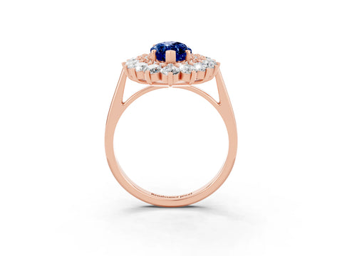 Rose gold Marquise Cut Halo Cluster Diamond Ring with Pave Band and Four-Prong Setting_15