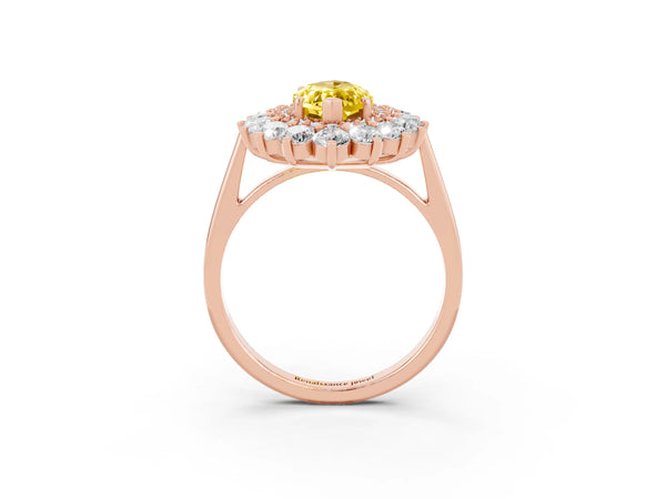Rose gold Marquise Cut Yellow Sapphire Floral Double Halo Engagement Ring with Prong Setting