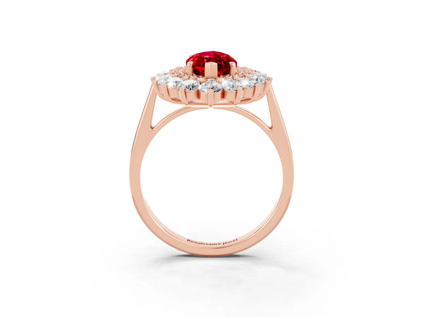 Rose gold Marquise Cut Ruby Floral Double Halo Engagement Ring with Prong Setting