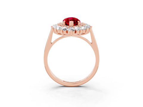 Rose gold Marquise Cut Halo Cluster Diamond Ring with Pave Band and Four-Prong Setting_15