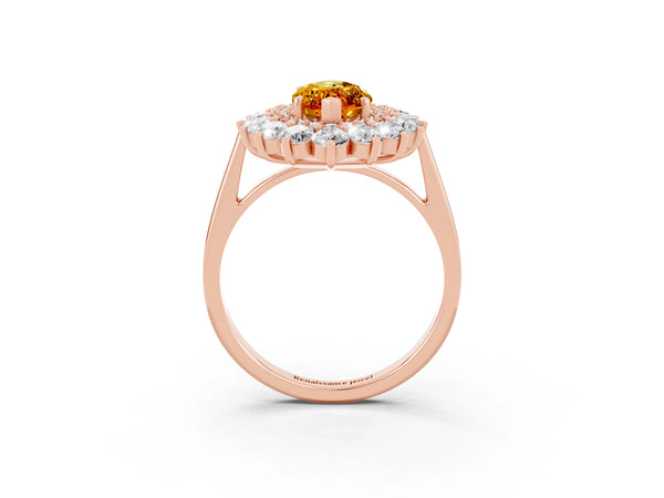 Rose gold Marquise Cut Citrine Floral Double Halo Engagement Ring with Prong Setting