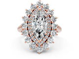 Rose gold Marquise Cut Halo Cluster Diamond Ring with Pave Band and Four-Prong Setting_15
