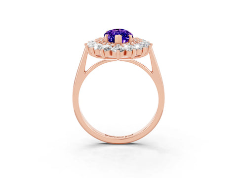 Rose gold Marquise Cut Halo Cluster Diamond Ring with Pave Band and Four-Prong Setting_15