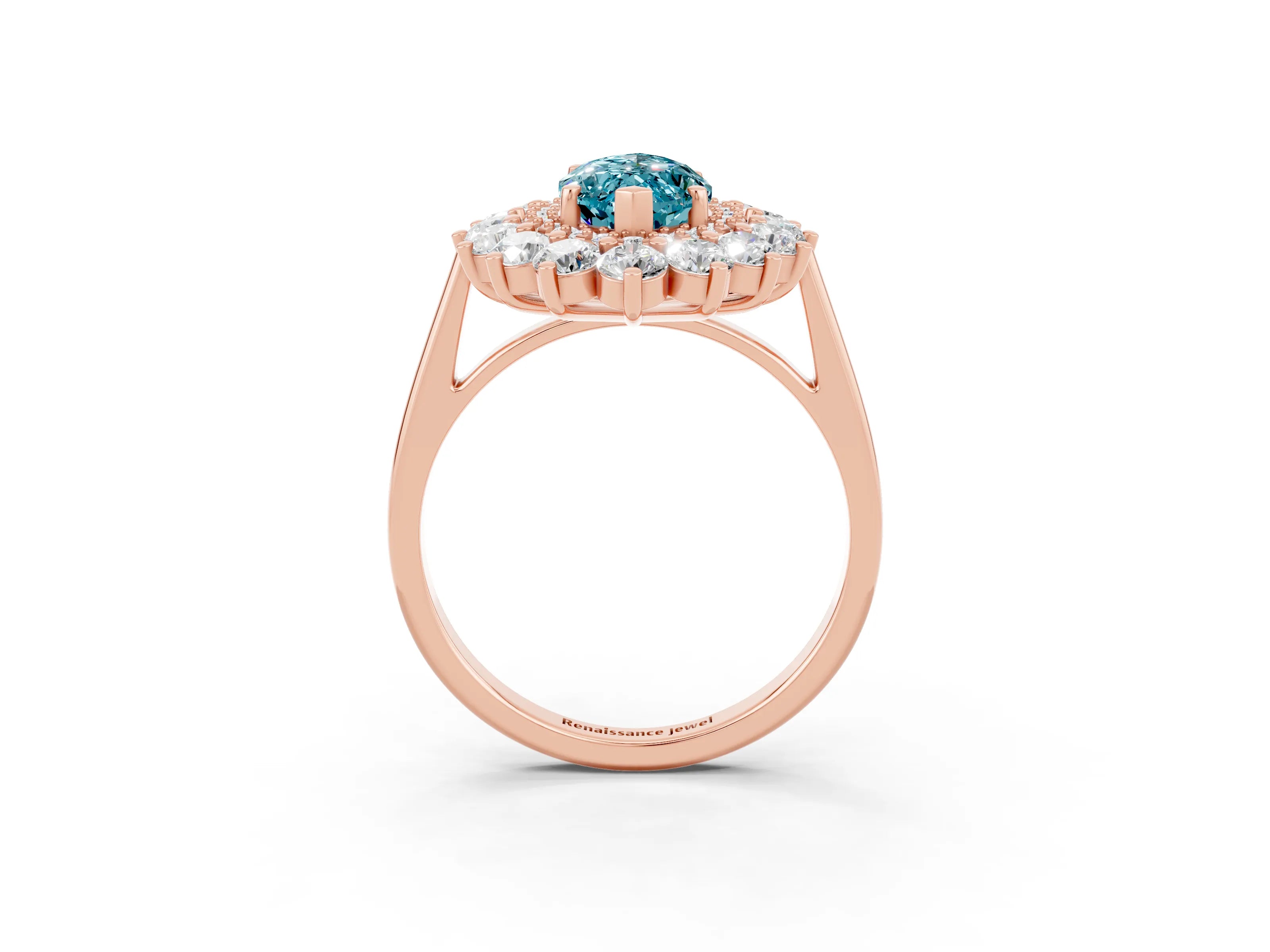 Rose gold Marquise Cut Halo Cluster Diamond Ring with Pave Band and Four-Prong Setting_15