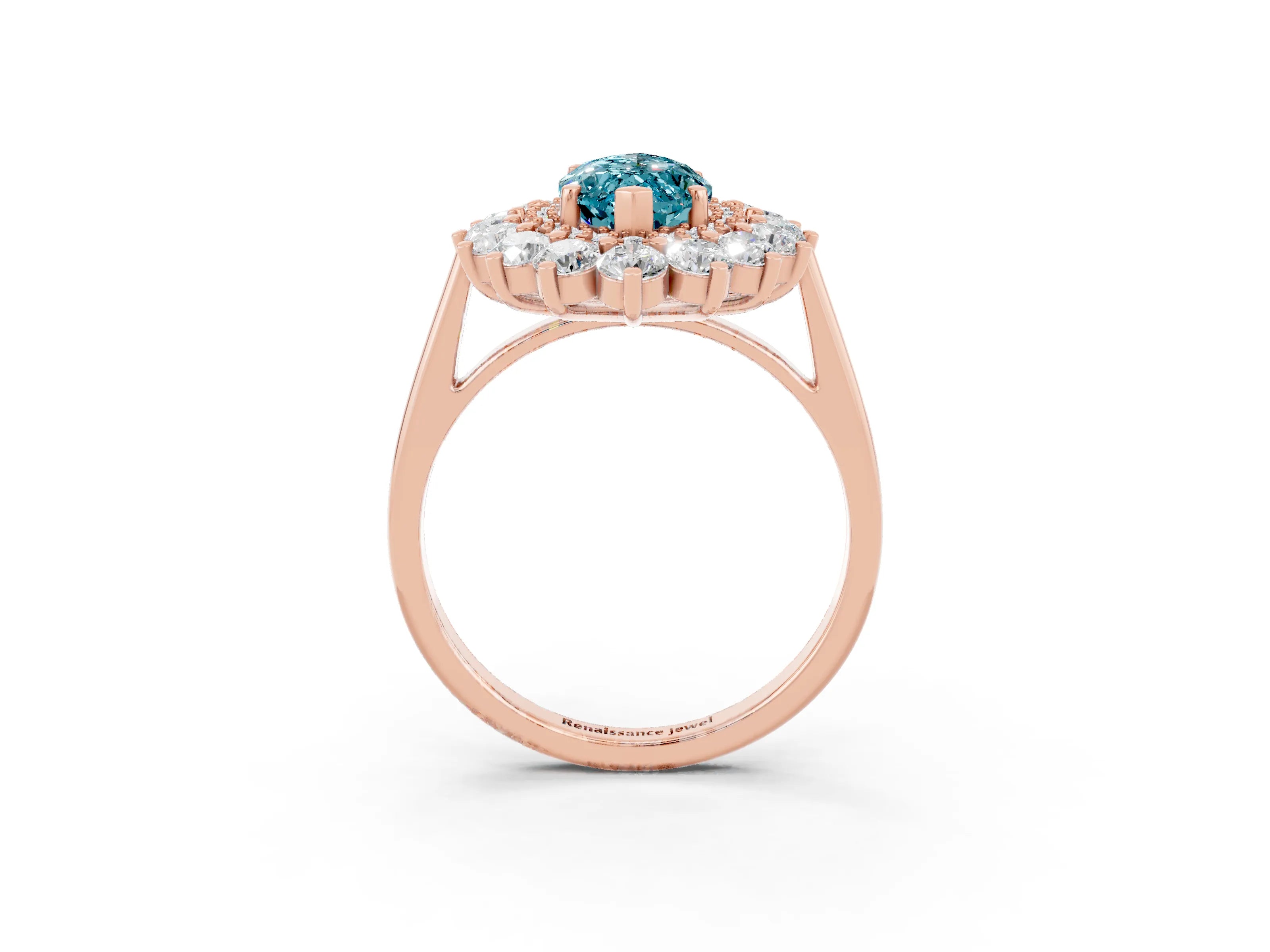 Rose gold Marquise Cut Halo Cluster Diamond Ring with Pave Band and Four-Prong Setting_15