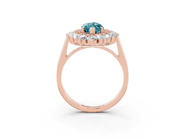 Rose gold Marquise Cut Blue Topaz Floral Double Halo Engagement Ring with Prong Setting