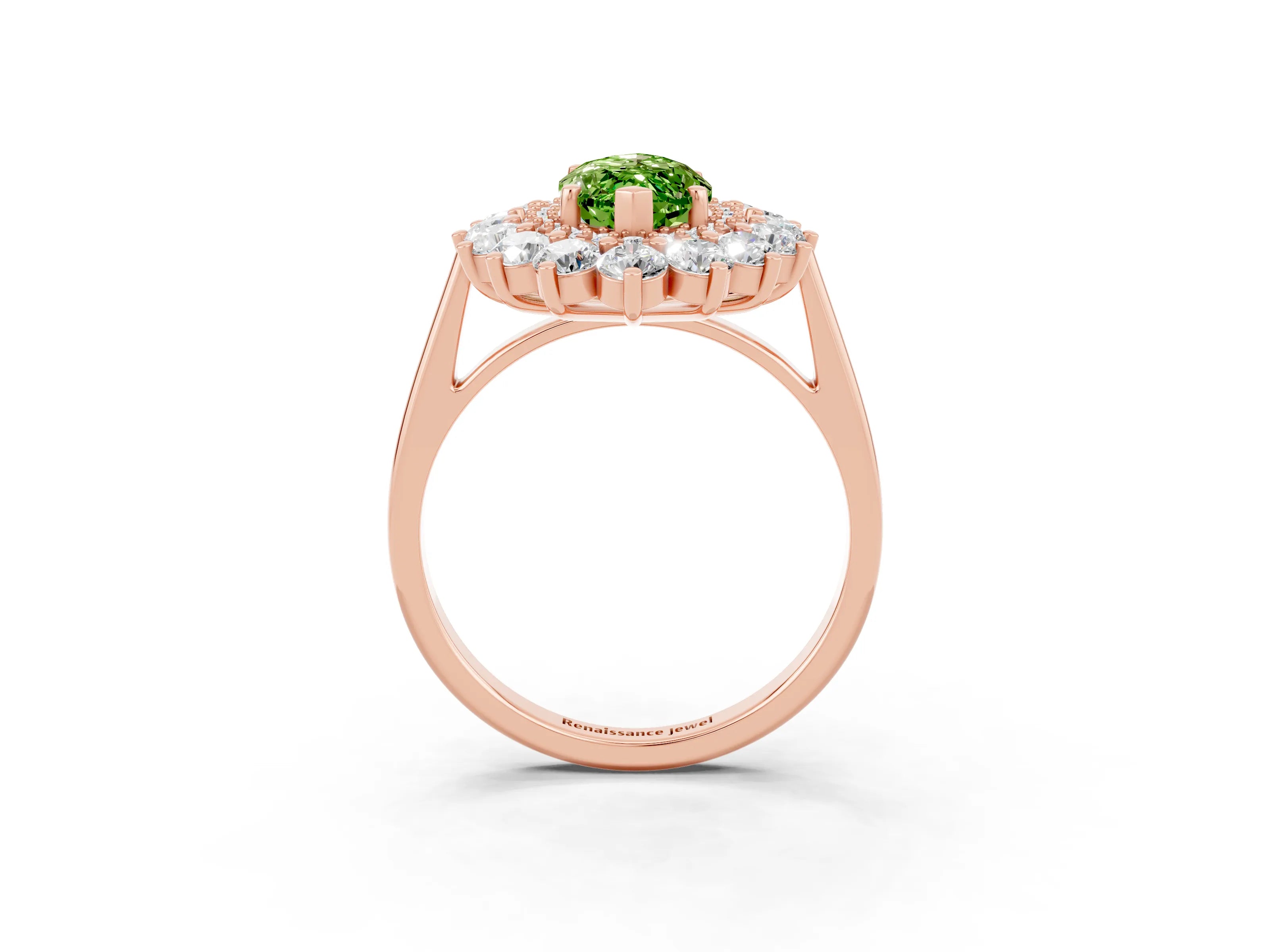 Rose gold Marquise Cut Halo Cluster Diamond Ring with Pave Band and Four-Prong Setting_15