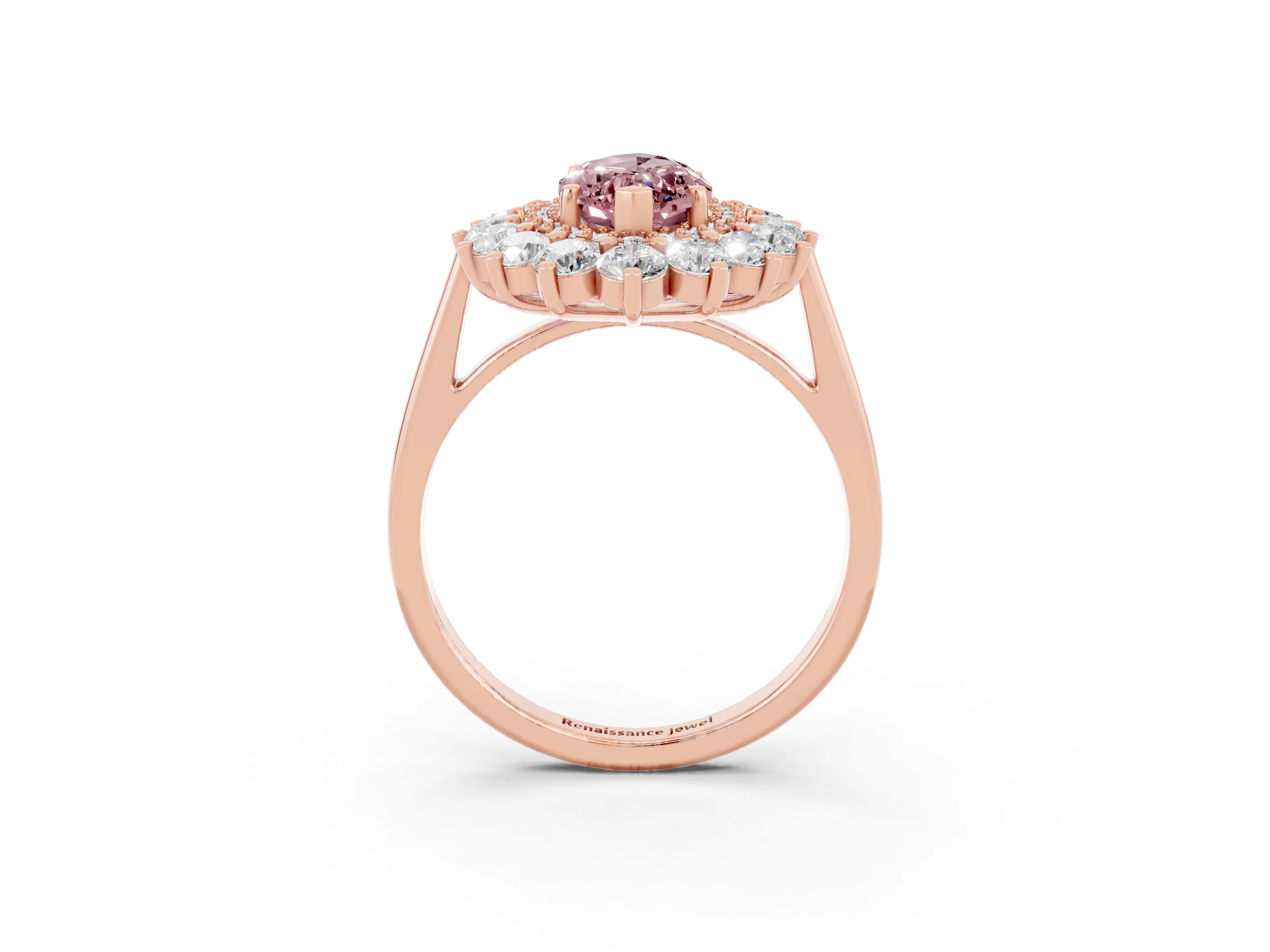 Rose gold Marquise Cut Halo Cluster Diamond Ring with Pave Band and Four-Prong Setting_15
