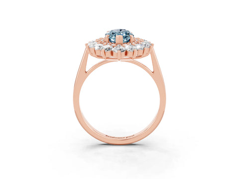 Rose gold Marquise Cut Halo Cluster Diamond Ring with Pave Band and Four-Prong Setting_15