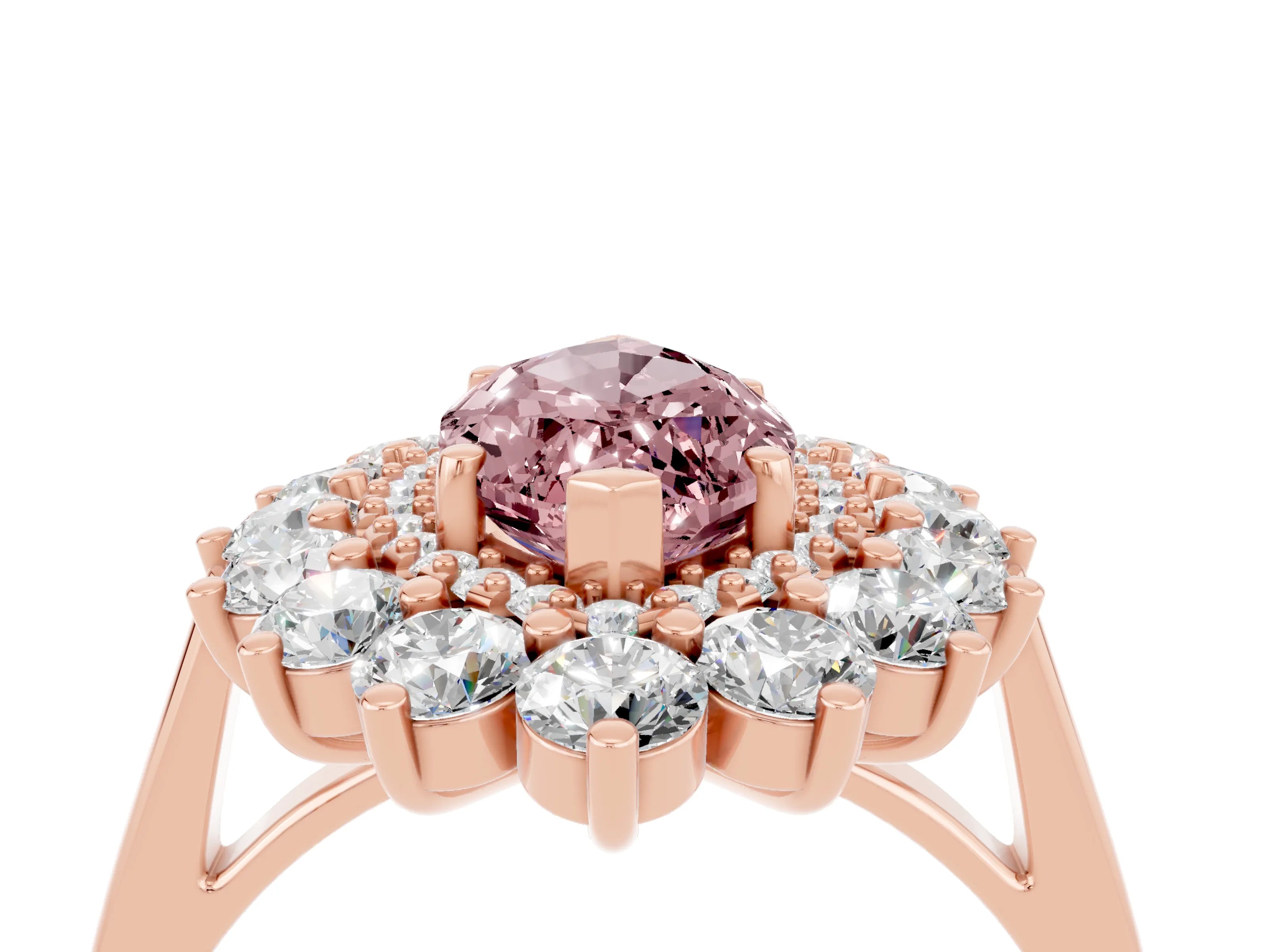 Rose gold Marquise Cut Halo Cluster Diamond Ring with Pave Band and Four-Prong Setting_16