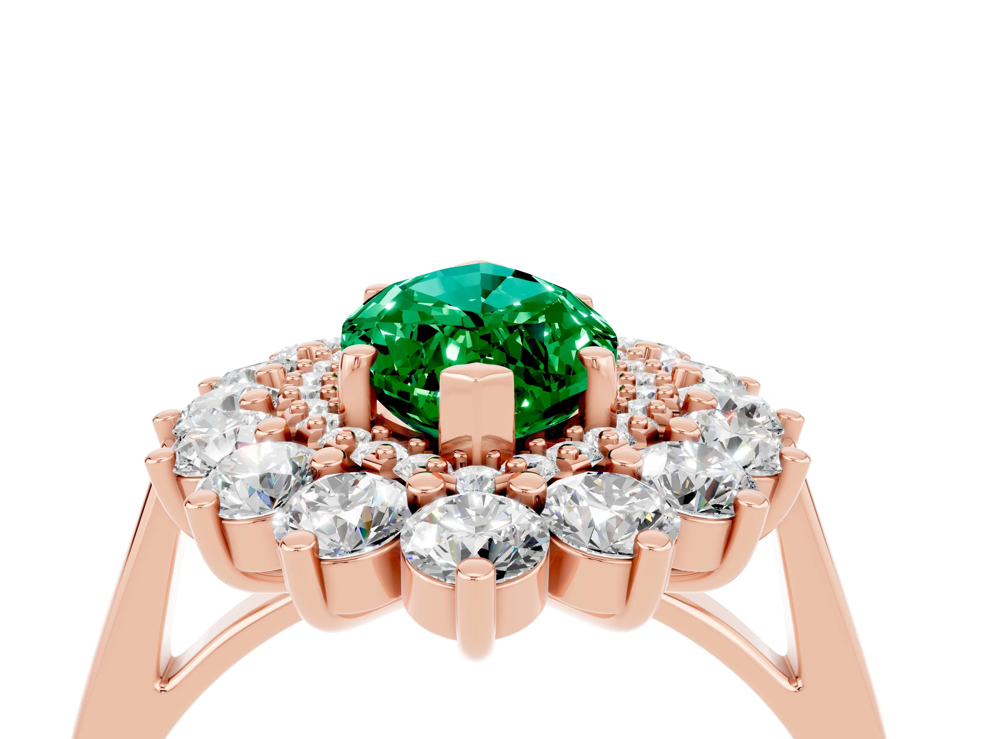 Rose gold Marquise Cut Halo Cluster Diamond Ring with Pave Band and Four-Prong Setting_16