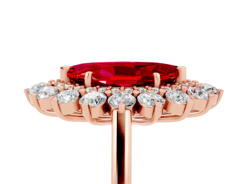 Rose gold Marquise Cut Halo Cluster Diamond Ring with Pave Band and Four-Prong Setting_17