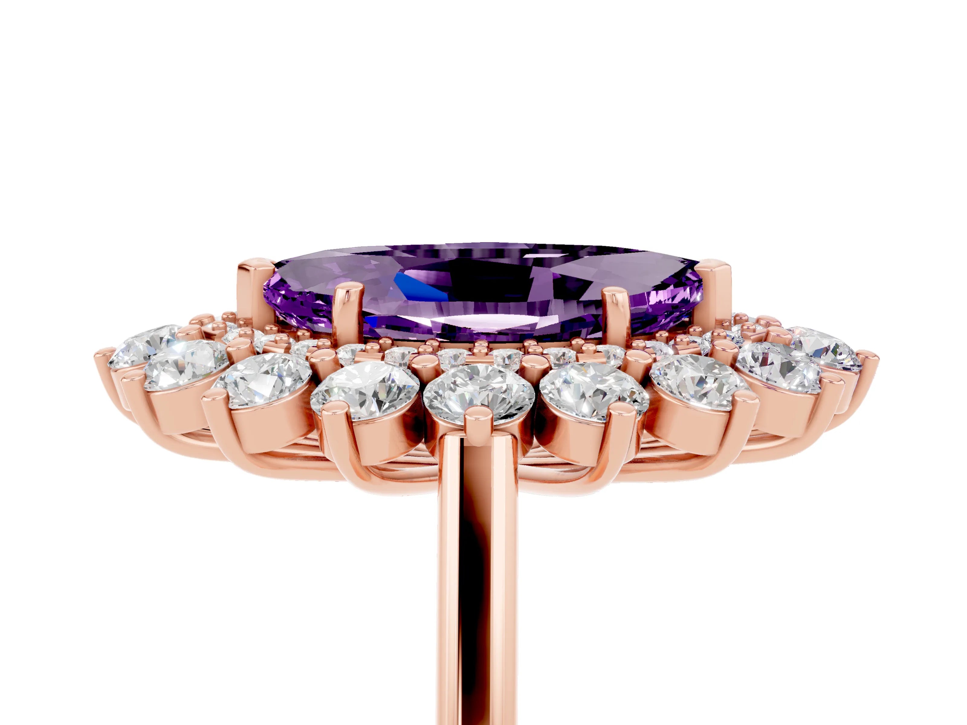 Rose gold Marquise Cut Halo Cluster Diamond Ring with Pave Band and Four-Prong Setting_17