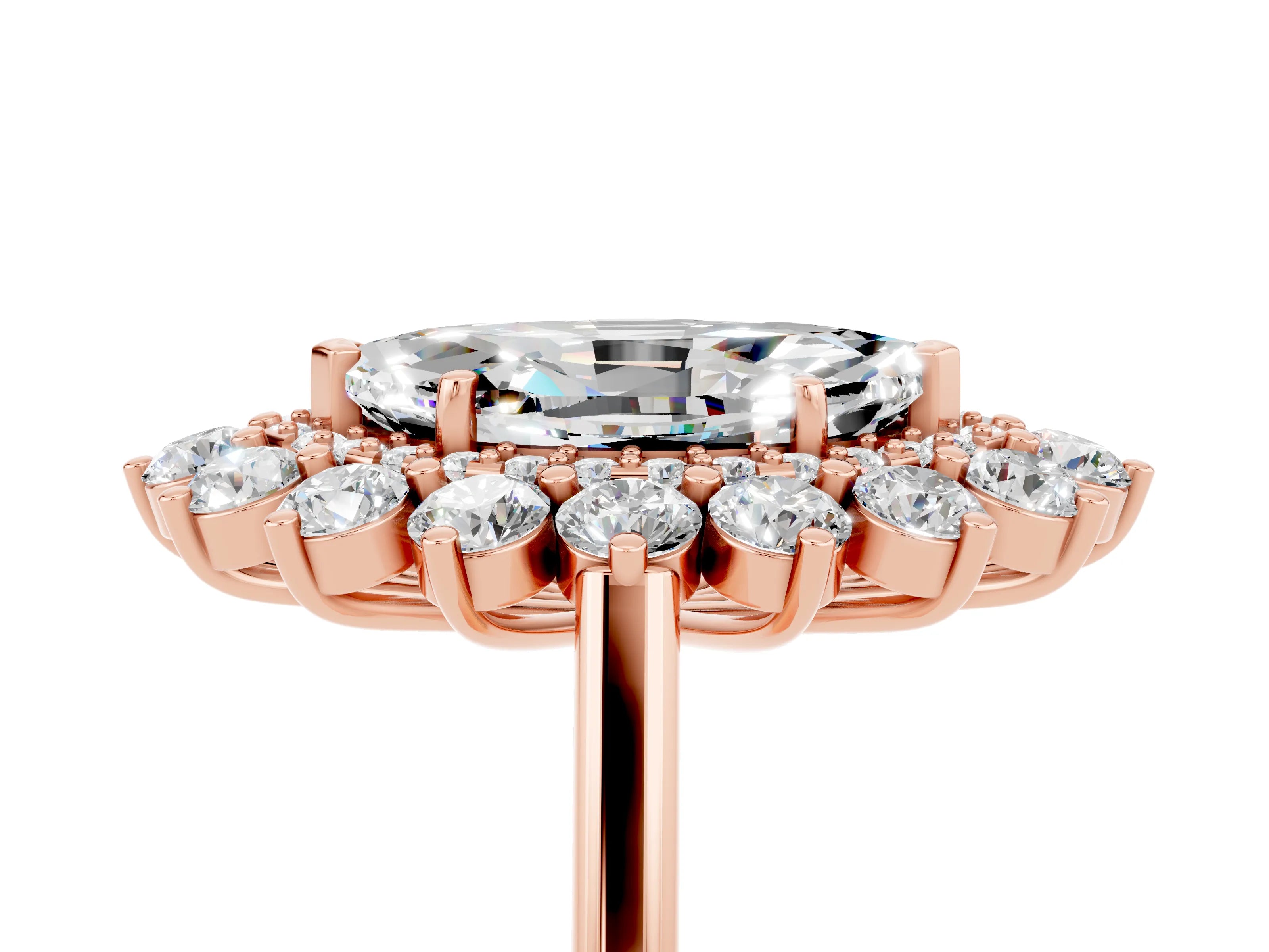 Rose gold Marquise Cut Halo Cluster Diamond Ring with Pave Band and Four-Prong Setting_17