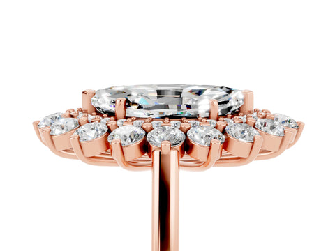 Rose gold Marquise Cut Halo Cluster Diamond Ring with Pave Band and Four-Prong Setting_17