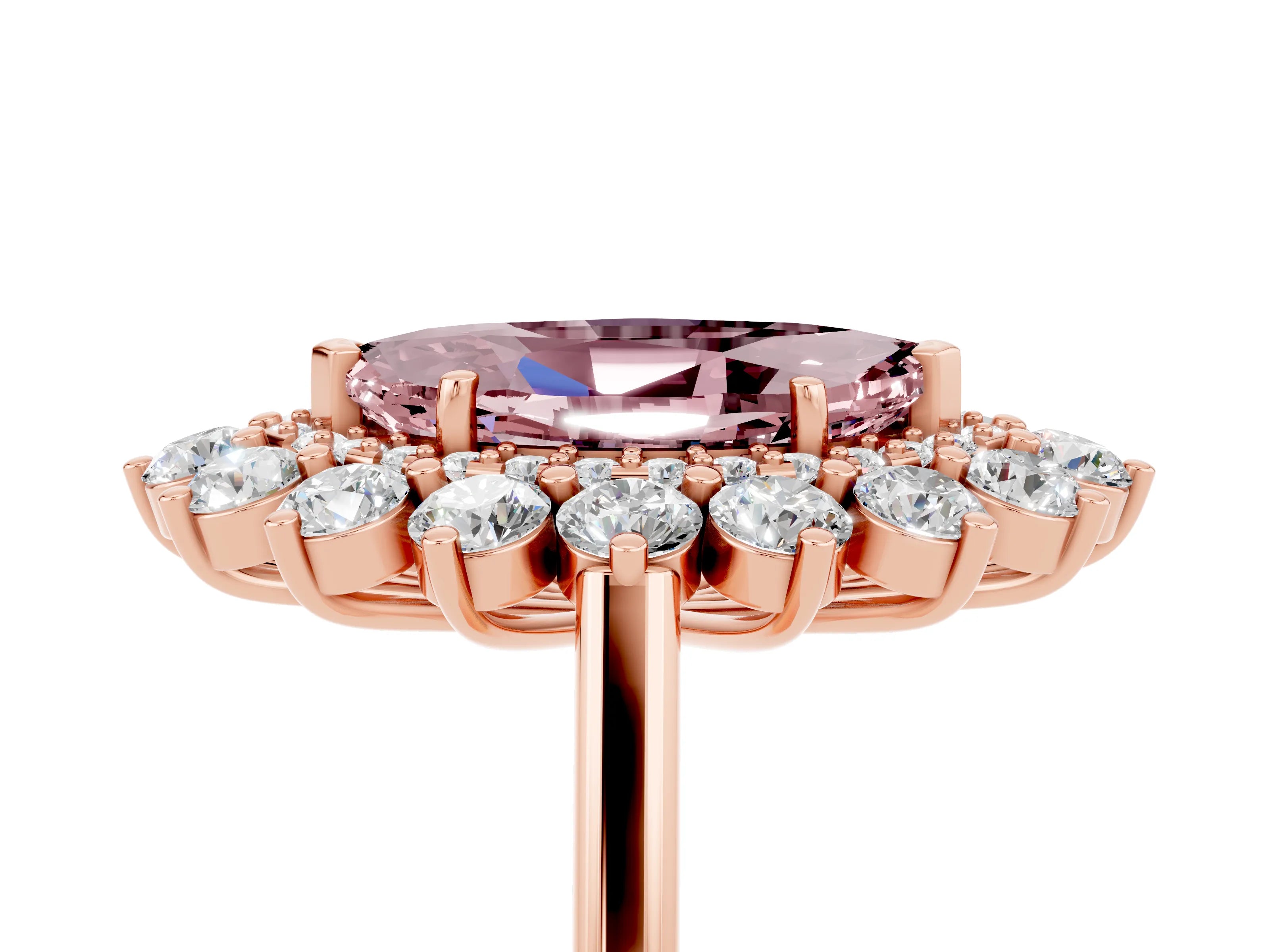 Rose gold Marquise Cut Halo Cluster Diamond Ring with Pave Band and Four-Prong Setting_17