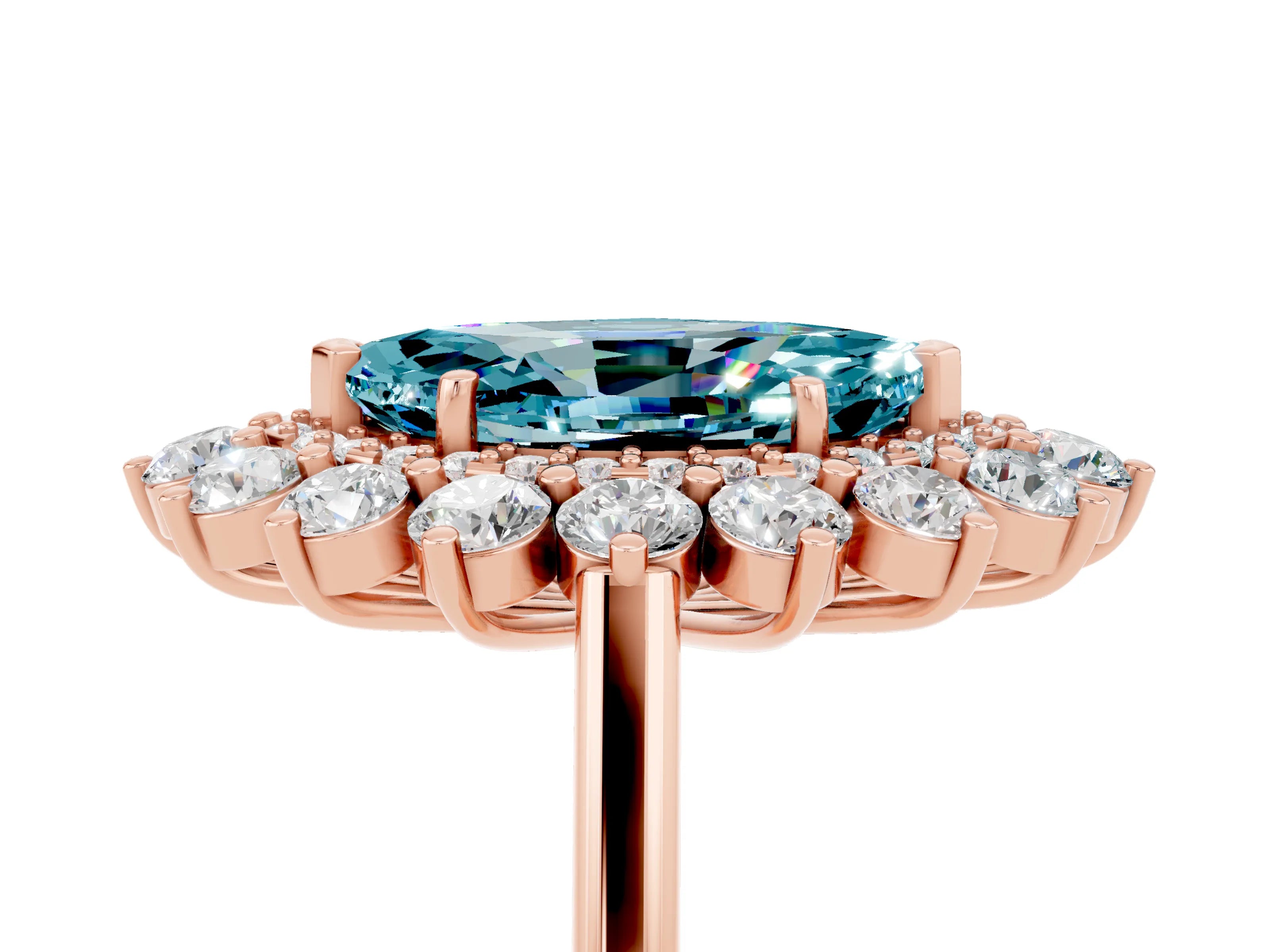 Rose gold Marquise Cut Halo Cluster Diamond Ring with Pave Band and Four-Prong Setting_17