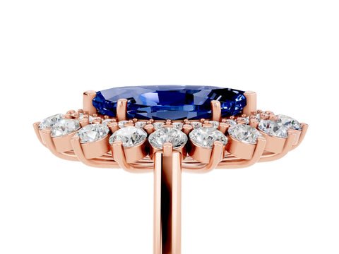 Rose gold Marquise Cut Halo Cluster Diamond Ring with Pave Band and Four-Prong Setting_17