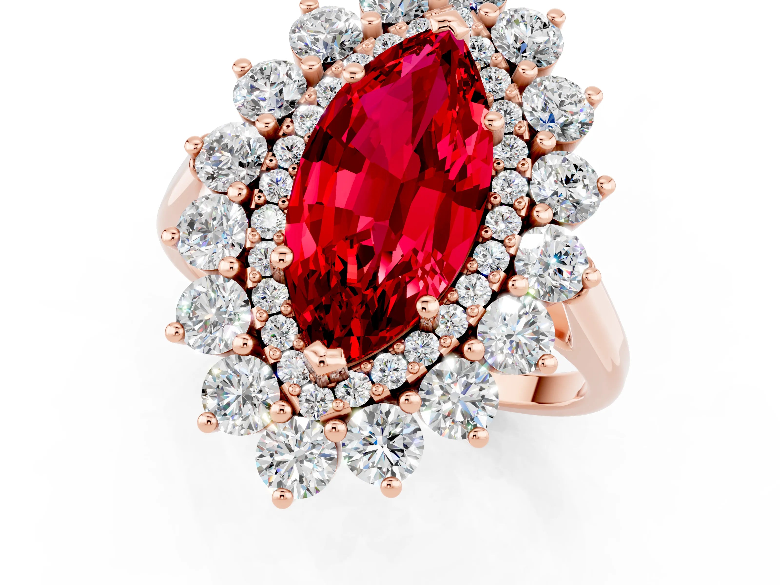 Rose gold Marquise Cut Halo Cluster Diamond Ring with Pave Band and Four-Prong Setting_1