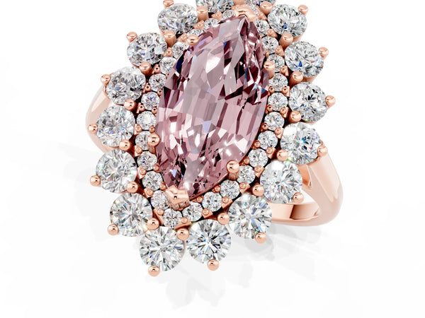 Rose gold Marquise Cut Halo Cluster Diamond Ring with Pave Band and Four-Prong Setting