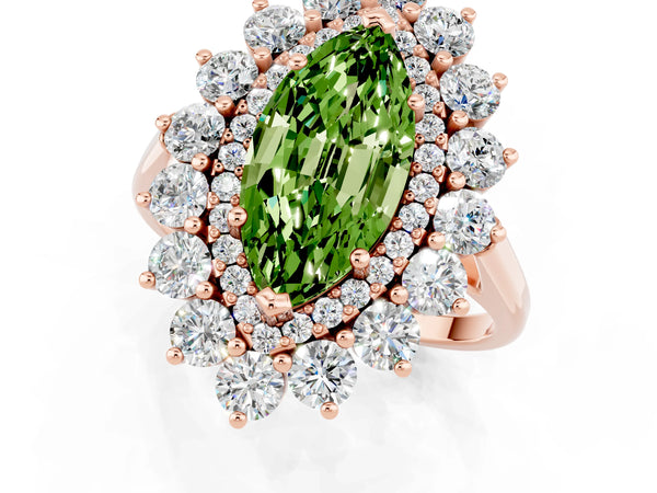 Rose gold Marquise Cut Halo Cluster Diamond Ring with Pave Band and Four-Prong Setting