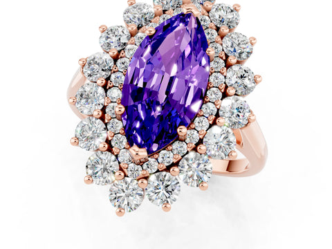 Rose gold Marquise Cut Halo Cluster Diamond Ring with Pave Band and Four-Prong Setting_1