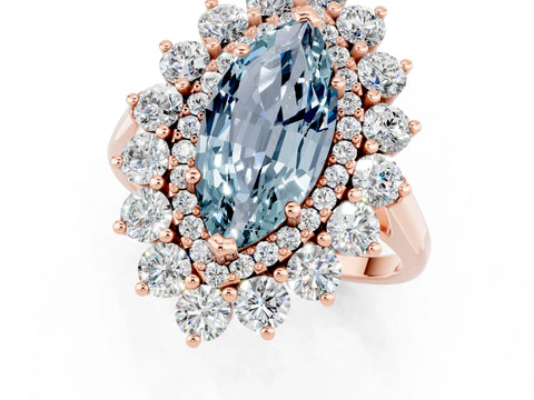 Rose gold Marquise Cut Halo Cluster Diamond Ring with Pave Band and Four-Prong Setting_1
