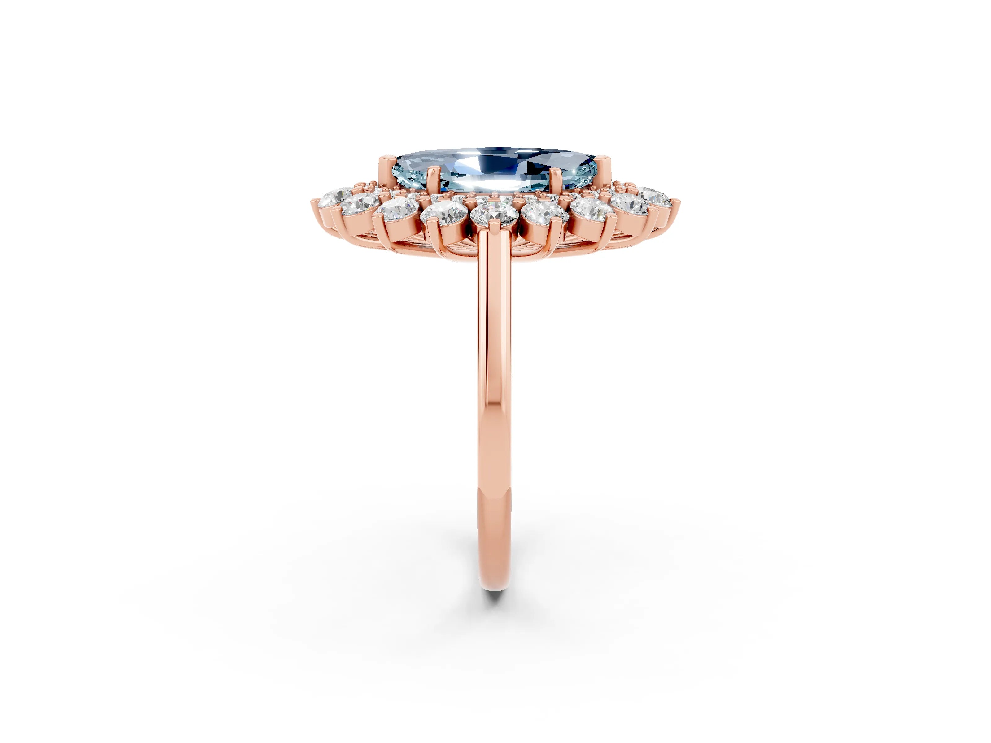 Rose gold Marquise Cut Halo Cluster Diamond Ring with Pave Band and Four-Prong Setting_2