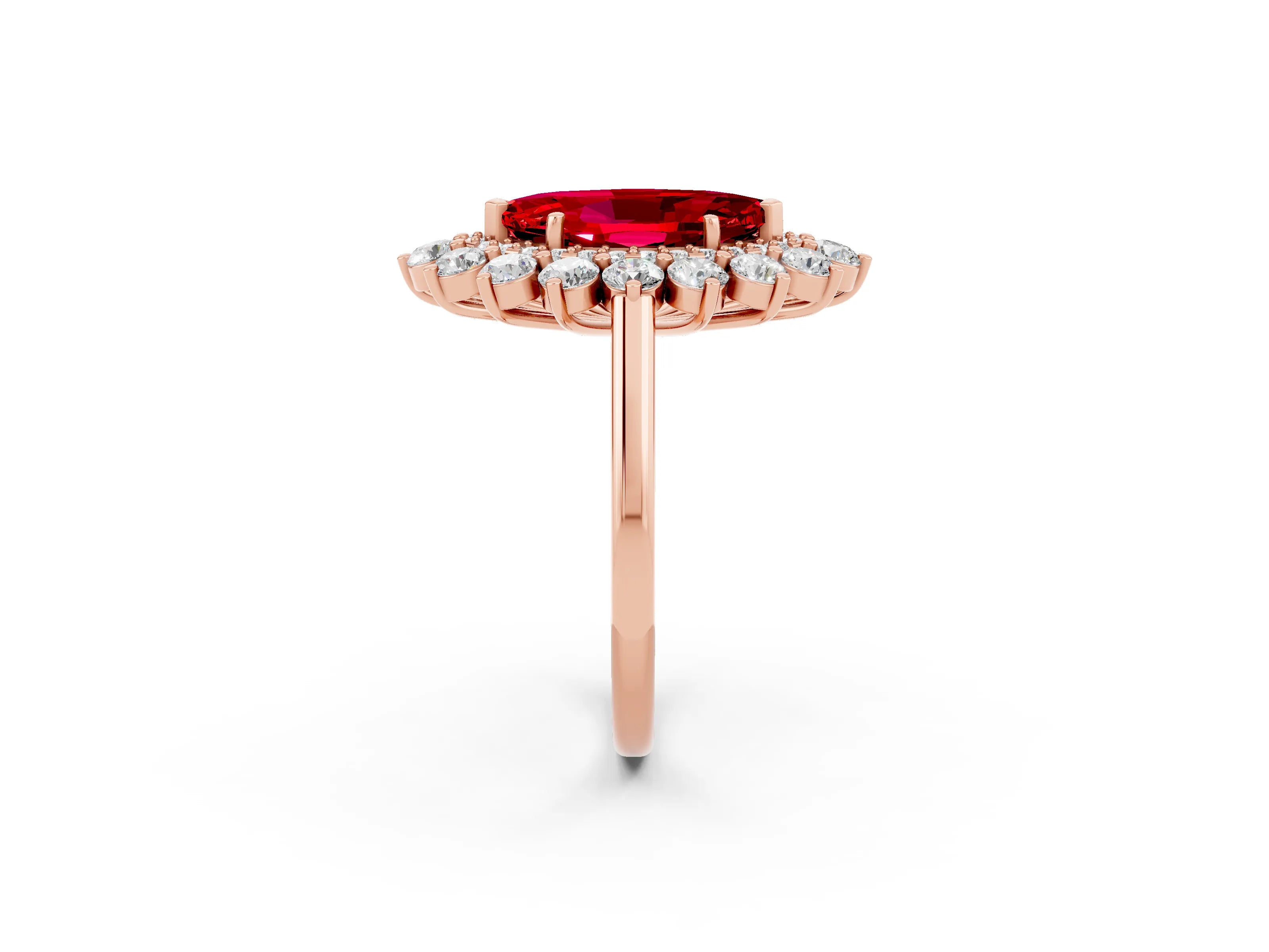 Rose gold Marquise Cut Halo Cluster Diamond Ring with Pave Band and Four-Prong Setting_2