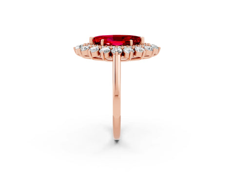 Rose gold Marquise Cut Halo Cluster Diamond Ring with Pave Band and Four-Prong Setting_2