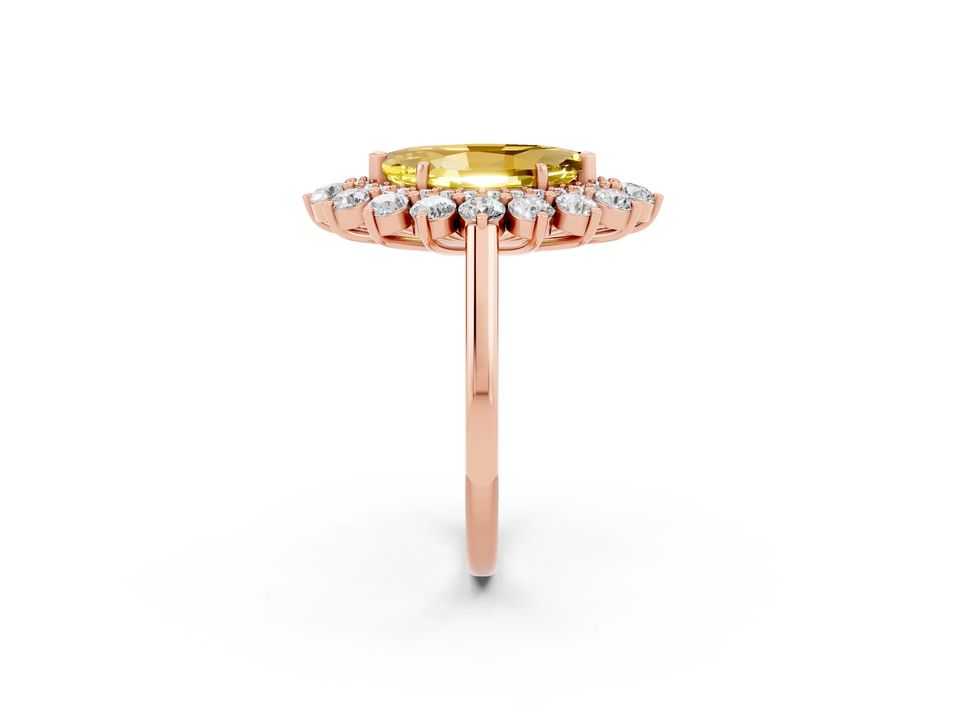Rose gold Marquise Cut Halo Cluster Diamond Ring with Pave Band and Four-Prong Setting_2