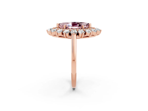 Rose gold Marquise Cut Halo Cluster Diamond Ring with Pave Band and Four-Prong Setting