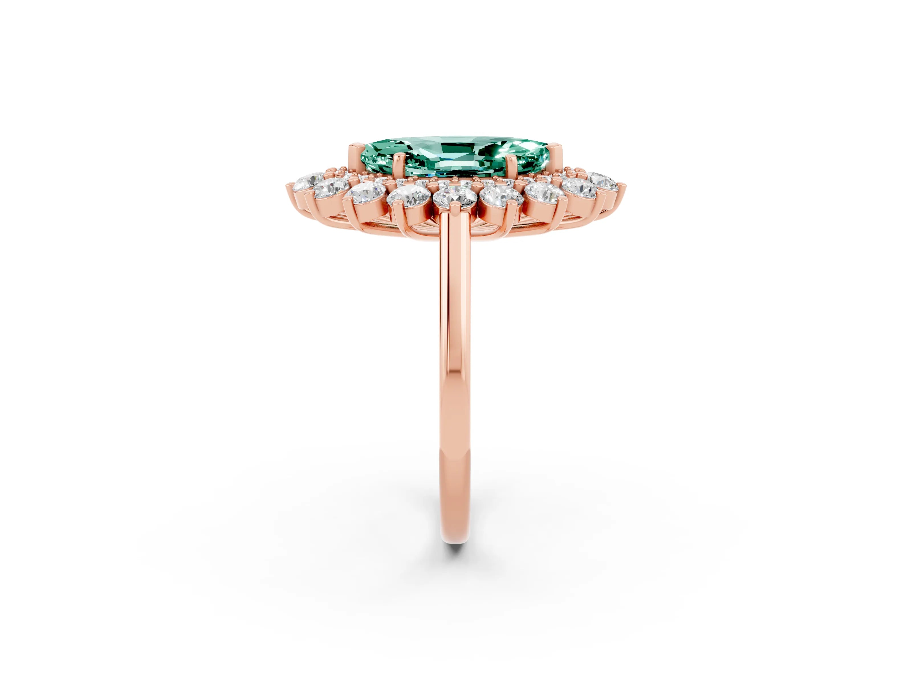 Rose gold Marquise Cut Halo Cluster Diamond Ring with Pave Band and Four-Prong Setting_2