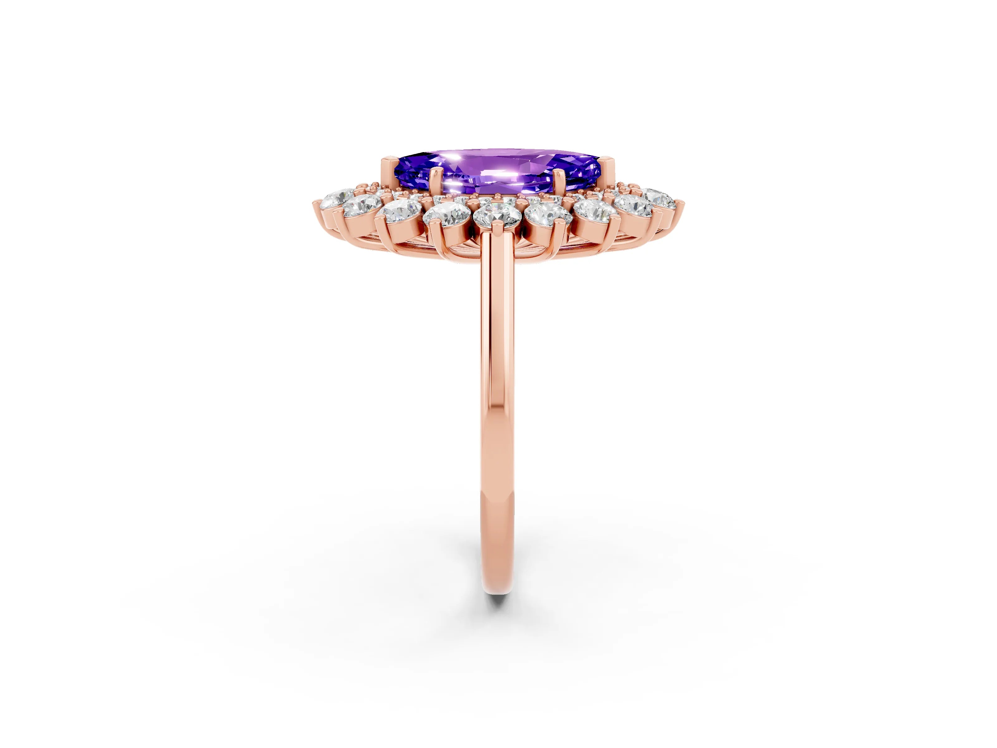 Rose gold Marquise Cut Halo Cluster Diamond Ring with Pave Band and Four-Prong Setting_2