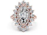 Rose gold Marquise Cut Halo Cluster Diamond Ring with Pave Band and Four-Prong Setting_3