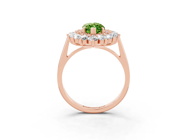 Rose gold Marquise Cut Halo Cluster Diamond Ring with Pave Band and Four-Prong Setting
