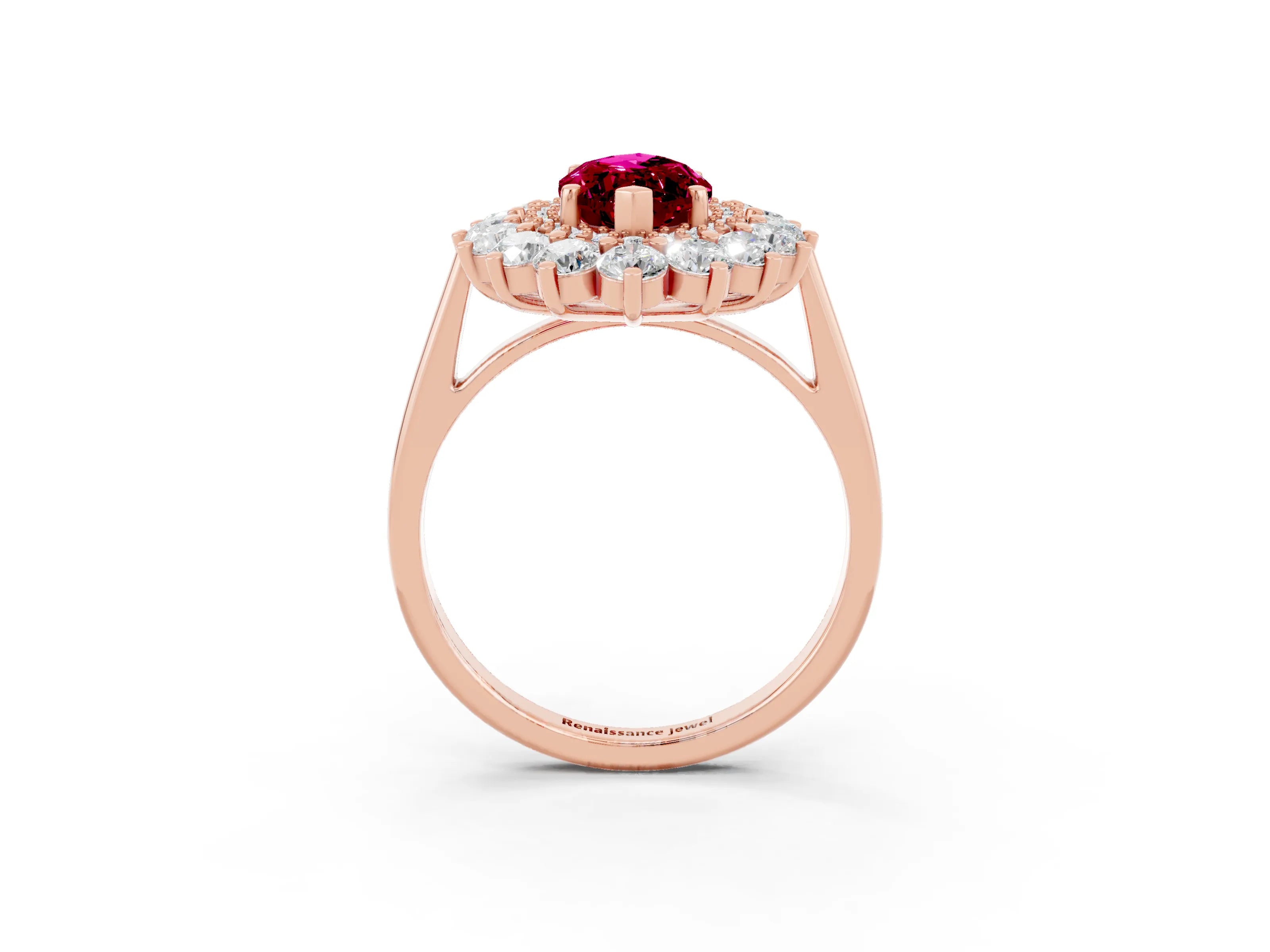 Rose gold Marquise Cut Halo Cluster Diamond Ring with Pave Band and Four-Prong Setting_3