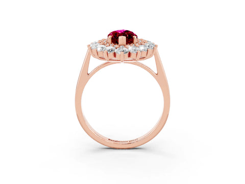 Rose gold Marquise Cut Halo Cluster Diamond Ring with Pave Band and Four-Prong Setting_3